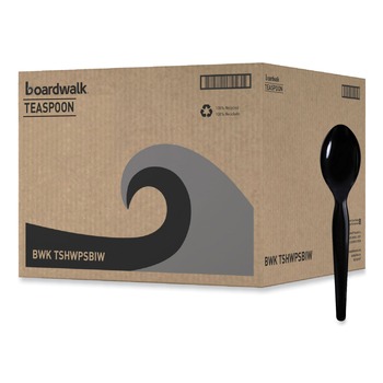 Boardwalk BWKTSHWPSBIW Heavyweight Wrapped Polystyrene Teaspoon Cutlery - Black (1000/Carton)
