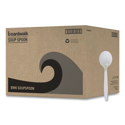 Disposable Spoons | Boardwalk BWKSOUPSPOON Mediumweight Polystyrene Soup Spoon - White (1000/Carton) image number 0