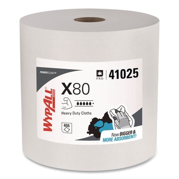 PRODUCTS | WypAll 41025 12.4 in. x 12.2 in. Power Clean Jumbo Roll X80 Heavy Duty Cloths - White (475/Roll)