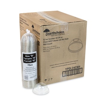 BEVERAGEWARE | Pactiv Corp. YPDL24CNH EarthChoice Strawless RPET Lid Dome Lid fits 12 oz. to 24 oz. B Cups - Clear (900/Carton)