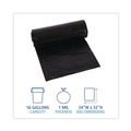 Low-Density Trash Bags | Boardwalk W4832YKKR01 24 in. x 32 in. 16 gal. 1 mil Perforated Roll Low-Density Waste Can Liners - Black (150/Carton) image number 4