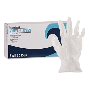 Boardwalk BWK361LBX 3.6 mil Thick Powder-Free Exam Vinyl Gloves - Large, Clear (100/Box)