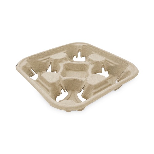 Cup Trays | Boardwalk BWK4CUPCARRIER Four Cup Carrier Tray for 8 - 32 oz. Cups - Kraft (300/Carton) image number 0