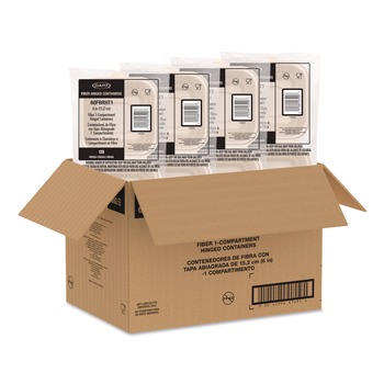 Dart 60FBRHT1 6.12 in. x 5.87 in. x 3.1 in. ProPlanet Seal Compostable Molded Fiber Hinged Trays - Natural (500/Carton)