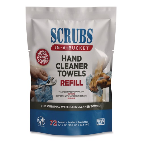 Cleaning Cloths & Wipes | SCRUBS 42270 Hand Cleaner Towels SCRUBS in-a-Bucket Refill 1-Ply 10 x 12 Citrus Blue/White 72/Pack 6 Packs/Carton image number 0