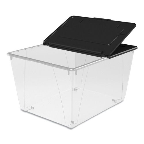 Office Boxes & Bins | Storex 00900U04C 16 Gallon 22.7 in. x 18.25 in. x 12.86 in. Storage Tote - Clear/black image number 0