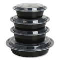 Food Containers & Lids | GEN FCPP-BC-32RND 7.28 in. x 7.28 in. x 2.55 in. 32 oz. Plastic Microwavable Food Container with Lid - Round Black/Clear (150/Carton) image number 2