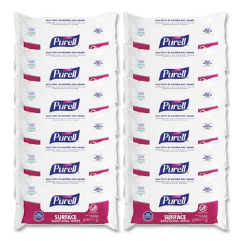 PURELL 9371-12 1-Ply 7.4 in. x 9 in. Fragrance-Free Foodservice Surface Sanitizing Wipes - White (12 Pouches/Carton)