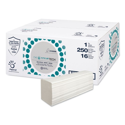 Perforated Roll & Hand Towels | Papernet SOD410338 1-Ply 9.49 x 8.11 DissolveTech Paper Towel - White (4000/Carton) image number 0