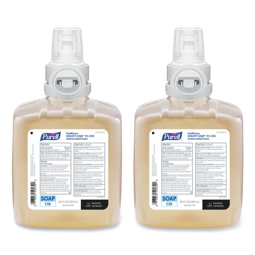 Soap Refills | PURELL 7881-02 1200 ml Fragrance-Free Healthy Soap 2.0% CHG Antimicrobial Foam for CS8 Dispensers (2/Carton) image number 0