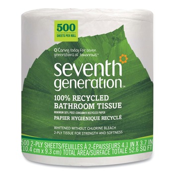 CLEANING CLOTHS AND WIPES | Seventh Generation 137038 2-Ply Septic Safe Individually Wrapped Rolls 100 Percent Recycled Bathroom Tissue - White (60/Carton)
