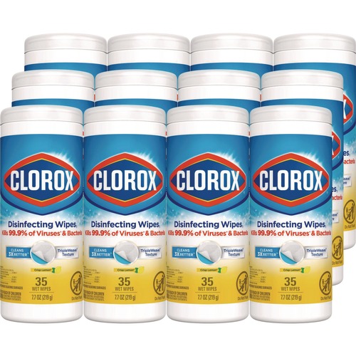 Cleaning Cloths & Wipes | Clorox 01594 7 in. x 8 in. 1-Ply Disinfecting Wipes - Crisp Lemon, White (35/Canister, 12 Canisters/Carton) image number 0