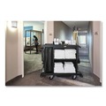 Janitorial & Housekeeping Carts | Rubbermaid Commercial 2202585 23 in. x 53.12 in. x 19.1 in. 3-Shelf Compact Plastic Housekeeping Cart - Black image number 4