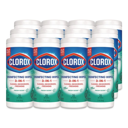 Cleaning Cloths & Wipes | Clorox 01593 7 in. x 8 in. 1-Ply Bleach Free Disinfecting Wipes - Fresh Scent, White (12 Canisters/Carton) image number 0