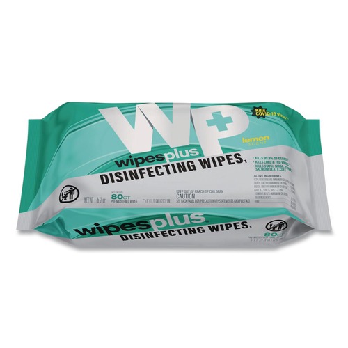 Cleaning Cloths & Wipes | Carlisle 37701 WipesPlus 7 in. x 8 in. 1-Ply Disinfecting Surface Wipes - Lemon/White (12/Carton) image number 0