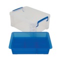 Office Boxes & Bins | Advantus 37371 6 Sections 10.38 in. x 14.25 in. x 6.5 in. Super Stacker Divided Storage Box - Clear/Blue image number 1