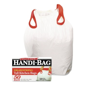 Handi-Bag 1516848 24 in. x 27.38 in. 13-Gallon Drawstring Kitchen Bags - White (50/Box)