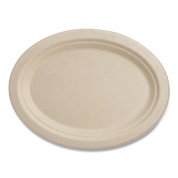 PLATES | World Centric PLSCU12OLFP 12 in. Oval Paper Fiber Plates - Natural (500/Carton)