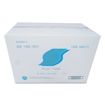 PERFORATED ROLL AND HAND TOWELS | GEN GEN15001PLY Small Roll Septic-Safe Bath Tissue - White (1500 Sheets/Roll, 60 Rolls/Carton)