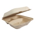 Food Containers & Lids | World Centric TO-SC-U8T-LFP 3-Compartment 8.8 in. x 8.2 in. x 2.9 in. Paper Fiber Hinged Containers - Natural (300/Carton) image number 0