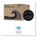 Plates | Boardwalk BWKPLTHIPS10BL3 10 in. Diameter 3-Compartment Hi-Impact Plastic Dinner Plates - Black (500/Carton) image number 8