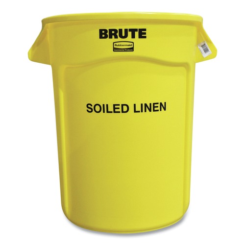 Indoor Waste Receptacles | Rubbermaid Commercial SMFG263294YEL Brute 32 gal (Soiled Linen) Imprint Plastic Vented Container - Round Yellow image number 0