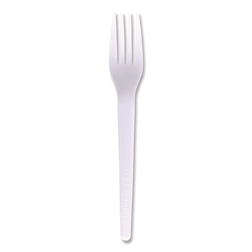 Disposable Forks | Eco-Products EP-S017-W Plantware Individually Wrapped CPLA Cutlery Fork - White (1000/Carton) image number 0