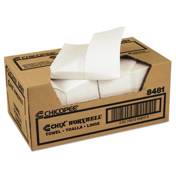  | Chicopee 8481 13 in. x 15 in. Z Fold Durawipe Shop Towels - White (100/Carton)