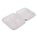 Perforated Roll & Hand Towels | Eco-Products EP-HC83NFA 8 x 8 x 3 Vanguard 3-Compartment Renewable and Compostable Sugarcane Clamshells - White (200/Carton) image number 0