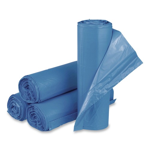 High-Density Trash Bags | Inteplast Group BRS304314BL 33 Gallon 14 mic 30 in. x 43 in. Interleaved Roll High-Density Commercial Can Liners - Blue (250/Carton) image number 0