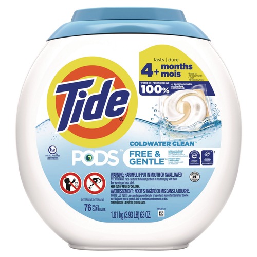 Laundry Detergents | Tide 80737337 PODS 63 oz. Tub HE Compatible Laundry Detergent - Free and Gentle (4/Carton) image number 0