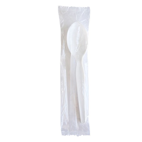 Disposable Spoons | Boardwalk BWKSOUPWHPS Heavyweight Wrapped Polystyrene Soup Spoon Cutlery - White (1000/Carton) image number 0