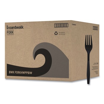 Boardwalk BWKFORKHWPPBIW Heavyweight Wrapped Polypropylene Fork Cutlery - Black (1000/Carton)