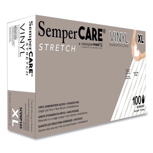 Janitorial Disposable & Single Use Gloves | SemperCare SCVNP105 Stretch Vinyl Examination Gloves - X-Large, Cream (100/Box) image number 0