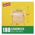 Resealable Bags | Glad 60771 6.5 in. x 5.5 in. Fold-Top Sandwich Bags - Clear (2160/Carton) image number 4