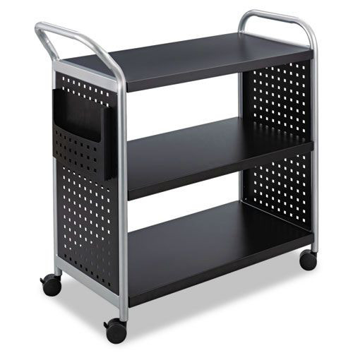 Carts | Safco 5339BL 31 in. x 18 in. x 38 in. 3 Shelves 1 Bin 300 lbs. Capacity Scoot 3-Shelf Metal Utility Cart - Black/Silver image number 0