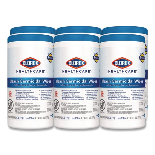 Cleaning Cloths & Wipes | Clorox Healthcare 35309 1 Ply 6.75 in. x 9 in. Unscented Bleach Germicidal Wipes - White (6/Carton) image number 0