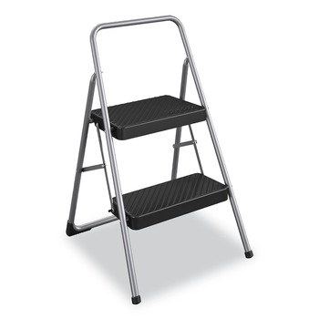 Cosco 11135CLGG1 28.13 in. Working Height 200 lbs. Capacity 2-Step Folding Steel Step Stool - Cool Gray