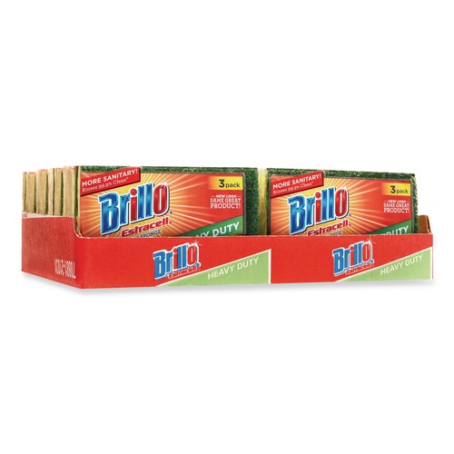 Scouring Pads & Sticks | Brillo 21031 Estracell 4.5 in. x 2.75 in. Heavy-Duty Scrub Sponge - Yellow/Green (8/Carton) image number 0