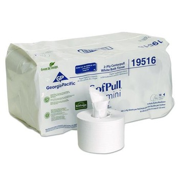 TOILET TISSUES | Georgia Pacific Professional 19516 2-Ply SofPull Mini Centerpull Septic Safe Bath Tissue - White (16 Rolls/Carton)