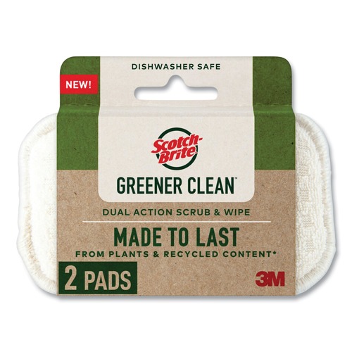 Scouring Pads & Sticks | Scotch-Brite 7100283043 2.8 in. x 4.7 in. 0.7 in. Thick Greener Clean Dual Action Scrub and Wipe - White (2/Pack) image number 0