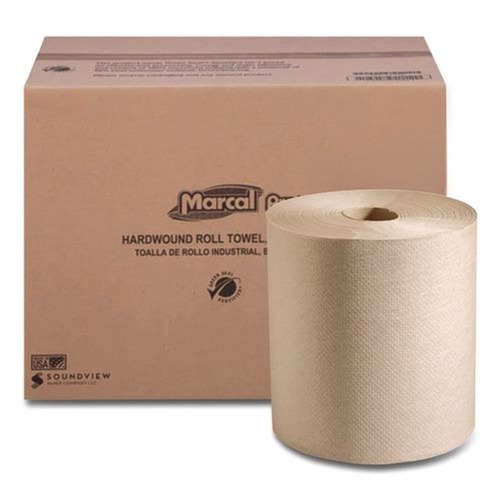 Perforated Roll & Hand Towels | Marcal PRO P728N 7.88 in. x 800 ft. 1-Ply 100 Percent Recycled Hardwound Roll Paper Towels - Natural (6 Rolls/Carton) image number 0
