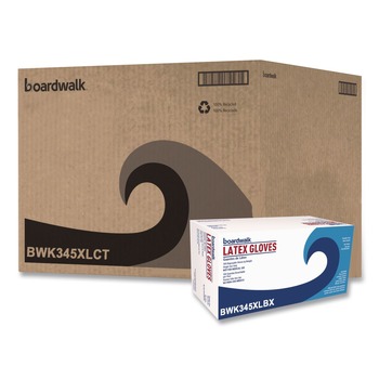 SINGLE USE GLOVES | Boardwalk BWK345XLCT 4.4 mil 9.5 in. Long Powder-Free General-Purpose Latex Gloves - Extra Large, Natural (100/Box, 10 Boxes/Carton)