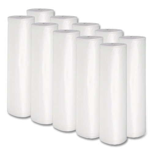 Low-Density Trash Bags | Boardwalk X8046SCKR01 40 in. x 46 in. 45-Gallon 1.1 mil. Perforated Recycled Low-Density Polyethylene Can Liners - Clear (100/Carton) image number 0