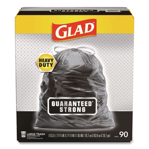 Drawstring & Kitchen Bags | Glad 78952 30 in. x 33 in. 30 gal. 1.05 mil. Drawstring Large Trash Bags - Black (90/Carton) image number 0
