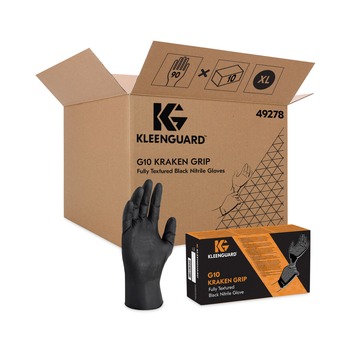  | Ansell 49278 9.5 in. Long 6 mil Thick G10 Powder-Free Kraken Grip Nitrile Gloves - X-Large, Black (900/Carton)