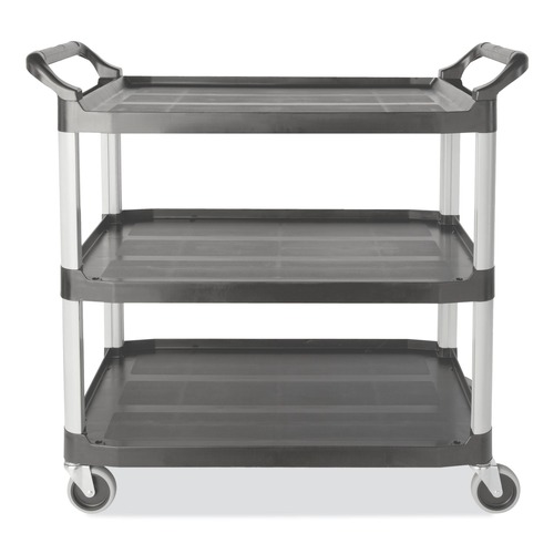 Carts | Rubbermaid Commercial FG409100GRAY 40.63 in. x 20 in. x 37.81 in. 300 lbs. Capacity 3 Shelves Plastic Xtra Utility Cart with Open Sides - Gray image number 0