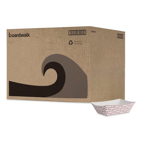 Food Containers & Lids | Boardwalk BWK30LAG100 1 lbs. Capacity Paper Food Baskets - Red/White (1000/Carton) image number 0