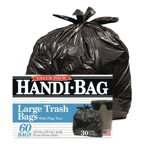 Low-Density Trash Bags | Handi-Bag 1516910 30 in. x 33 in. .65 mil 30 Gallon Super Value Pack Trash Bags - Black (60/Box) image number 0