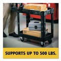 Carts | Rubbermaid Commercial FG450088BLA 17.13 in. x 38.5 in. x 38.88 in. 500 lbs. Capacity 2 Lipped Shelves Heavy-Duty Plastic Utility Cart - Black image number 9